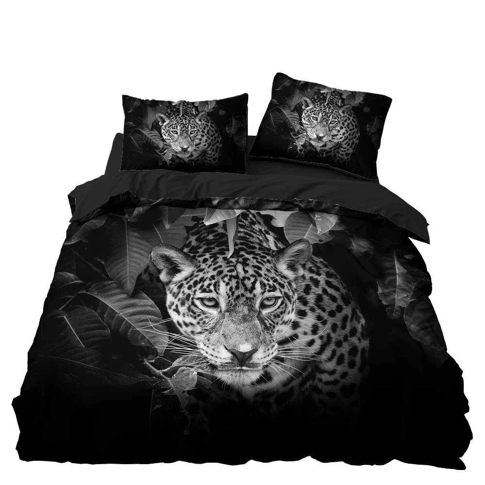 

White and Black Leopard Duvet Cover Bedding Wild Animals Theme Set Queen King Bedclothes Duvet Cover Bedding Sets Bedroom Decor