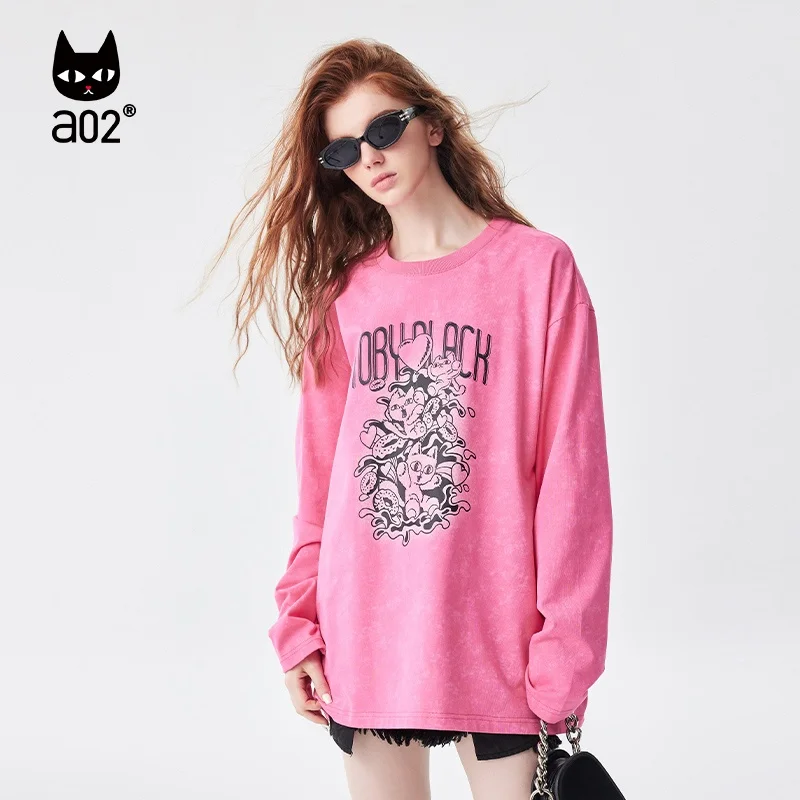 Женская рубашка с длинным рукавом круглым вырезом и принтом