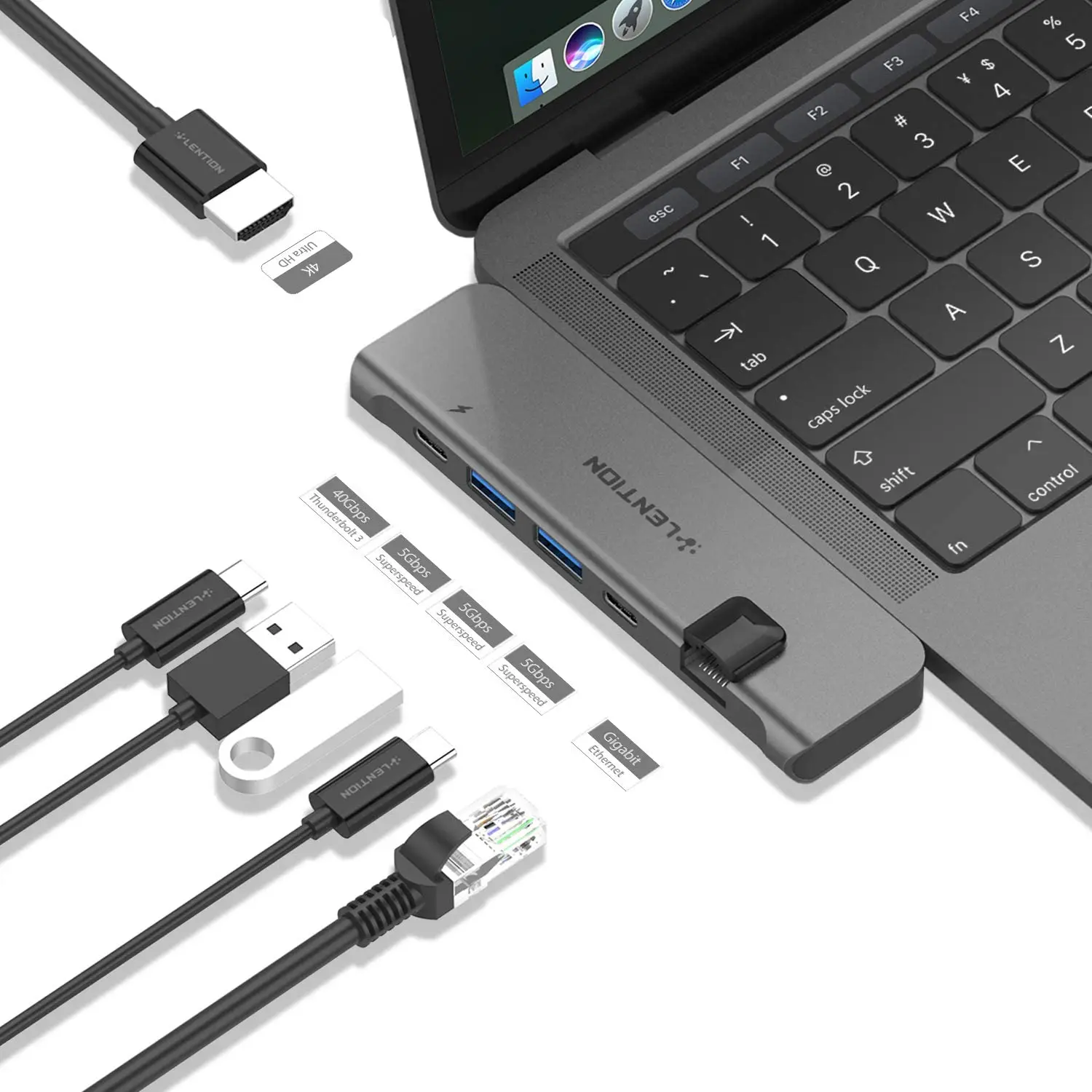 

Lention USB C Hub Type C 40Gbps Thunderbolt 3 60W Power Delivery 4K HDMI Gigabit Ethernet Adapter for New MacBook Pro Air Mac