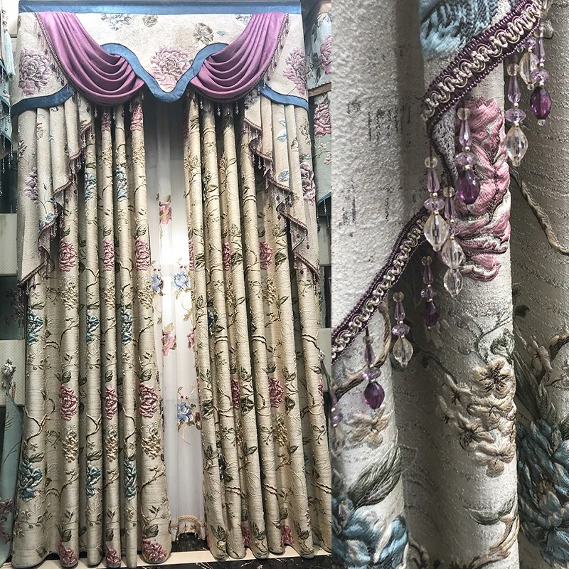 

Custom New American Chenille Jacquard Curtains Blackout Thickened Curtains for Living Room and Bedroom Embossed Jacquard Shade