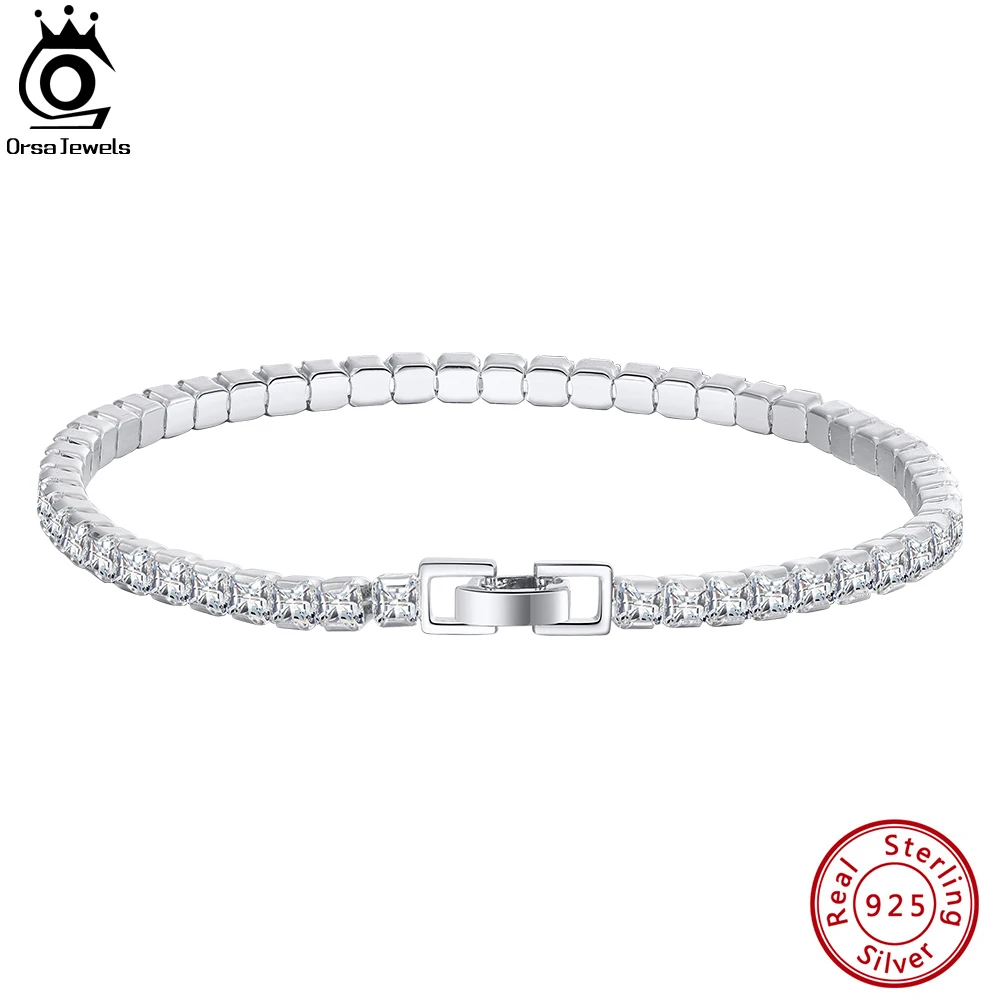 

ORSA JEWELS, роскошный Теннисный браслет, 925 пробы, серебро, с кубическим цирконием, Классический Теннисный браслет, 6,5-7,5 дюйма, SB113