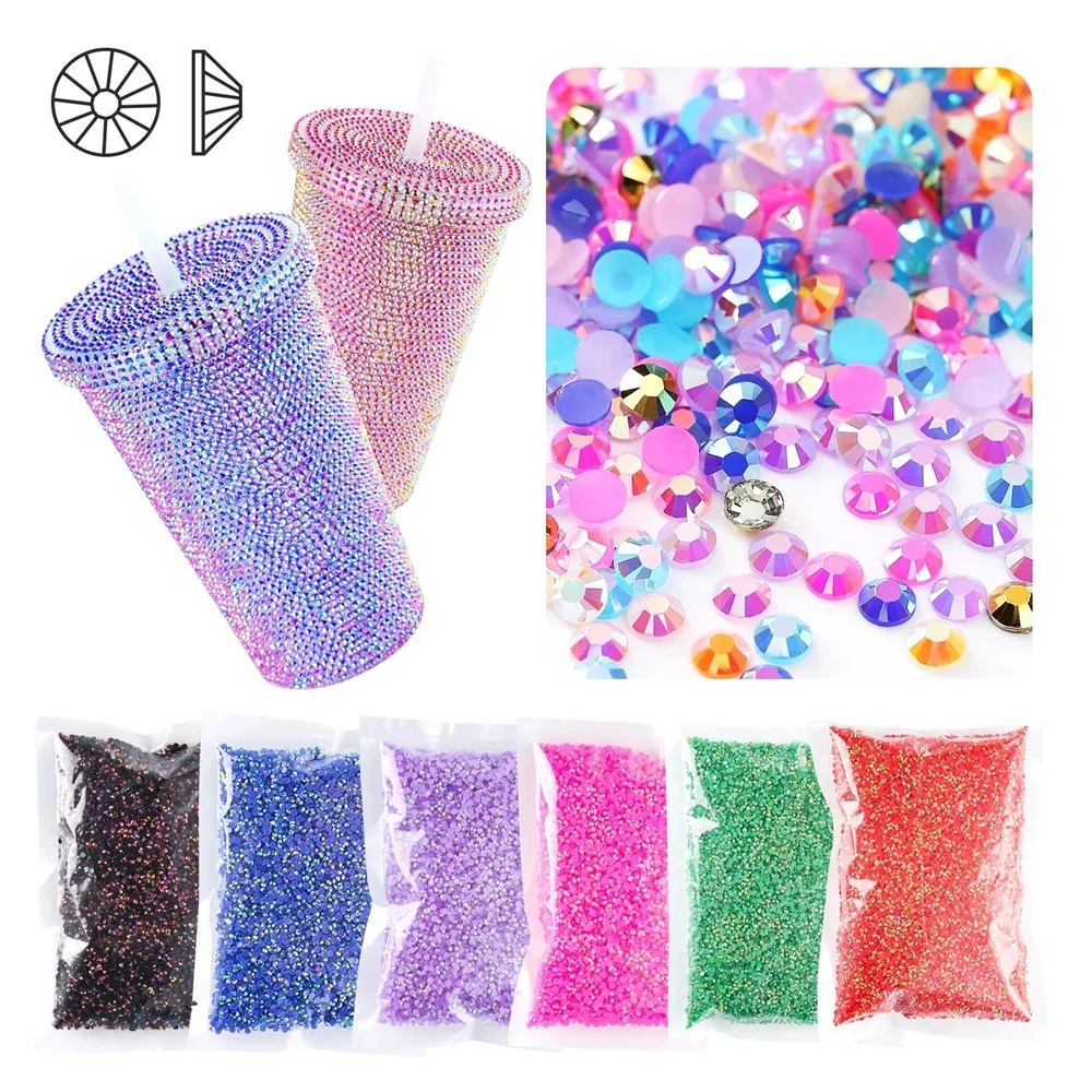 

Bulk wholesale Jelly Color AB Transparent AB 2mm,3mm,4mm,5mm Facets FlatBack Resin Rhinestone Nail Art Garment Decoration