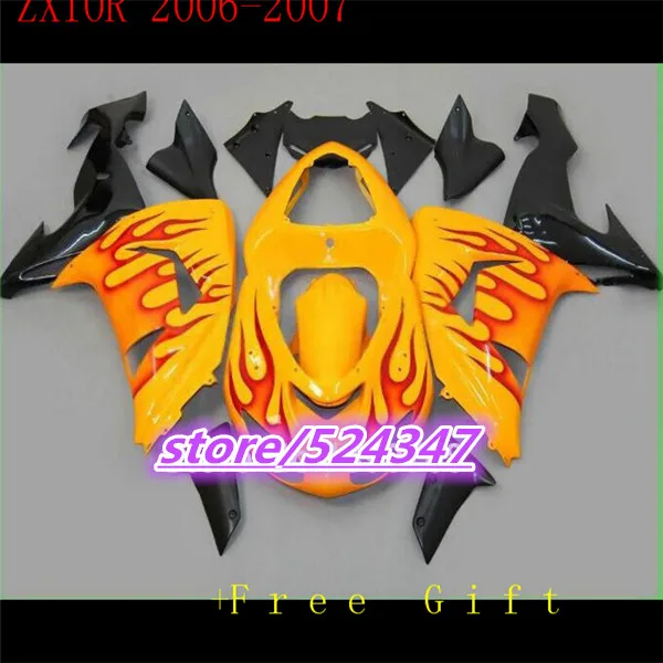 

Лидер продаж от производителя Fei, гладкий желтый обтекатель для мотоцикла Ninja ZX10R 06 07 06-07 kawasaki Ninja ZX10R с оранжевым пламенем