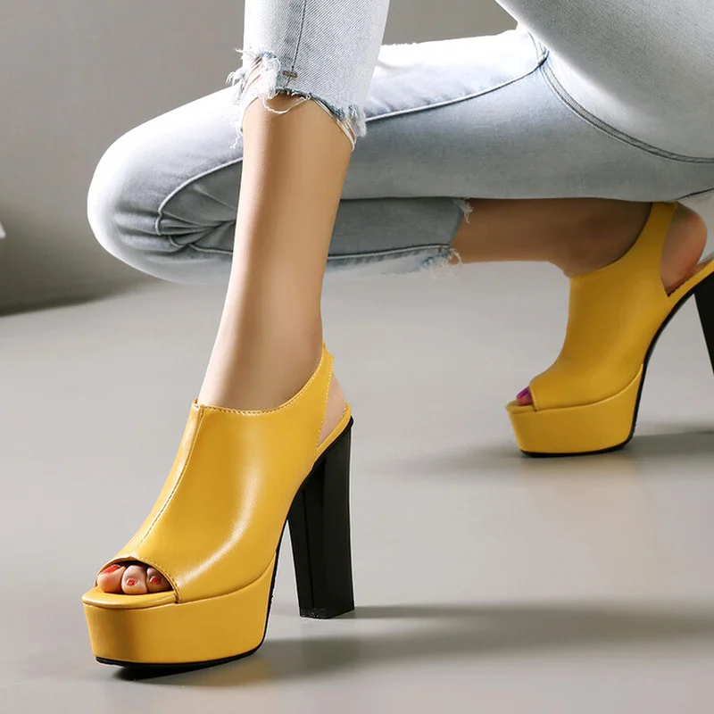 FXYCMMCQ 2022 Spring European and American High-heeled Fish Mouth Solid Color Temperament High-heeled Plus Size Sandals 33-36