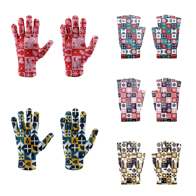 Забавные модные перчатки унисекс в клетку с геометрическим рисунком вязаные