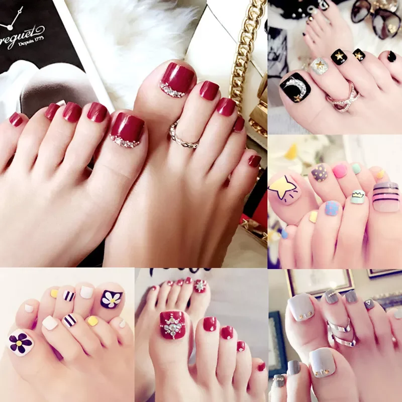 

24Pcs Press On Toe False Nails Square Short Full Cover Foot Fake Nails for Manicure Tools Nail Art Decoration Faux Ongles
