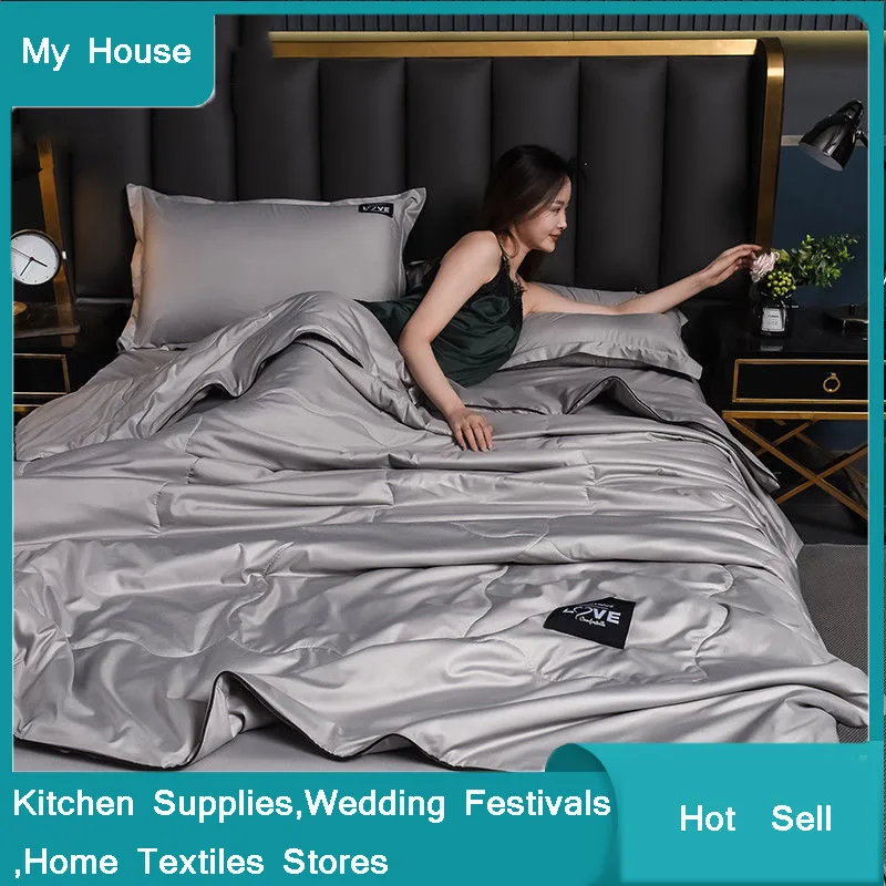 

Ice Silk Summer Cool Quilt Air Conditioning Quilt Washable Single Double King Solid Color Quilt Bedding Pillowcase Sheet 1-4PC