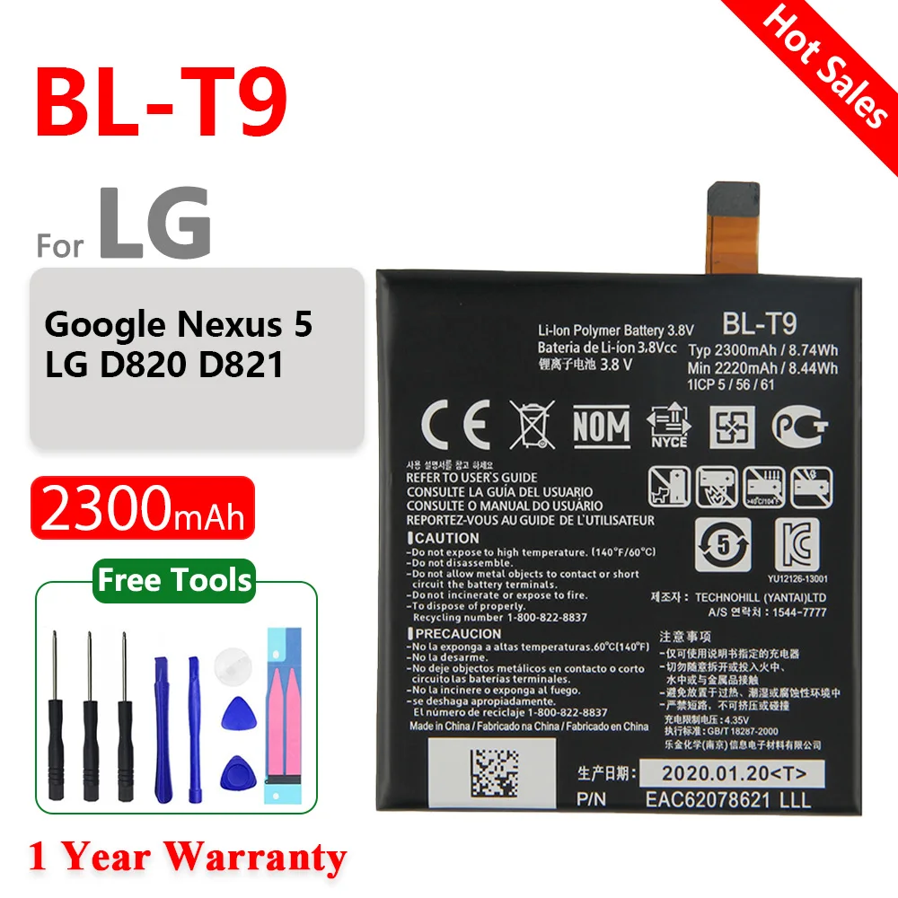 

Genuine BL-T9 2300mAh Replacement Battery For LG Google Nexus 5 D820 D821 Nexus5 T9 BLT9 Mobile phone Batteries+Free Tools