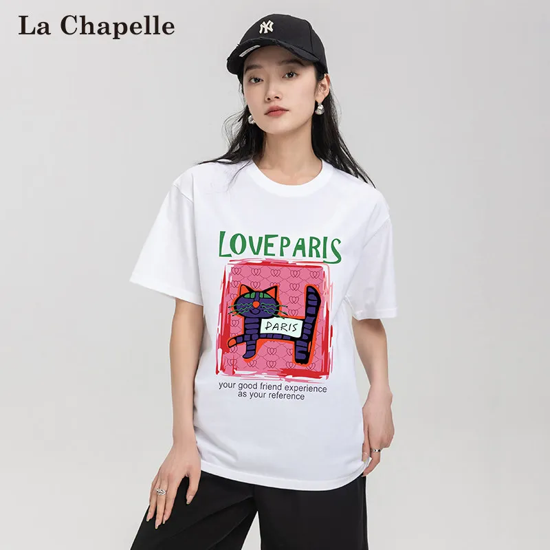 Ngh La Chabell 2024 Summer New Retro Print Top Design Sense Women Cotton Short sleeve T-shirt