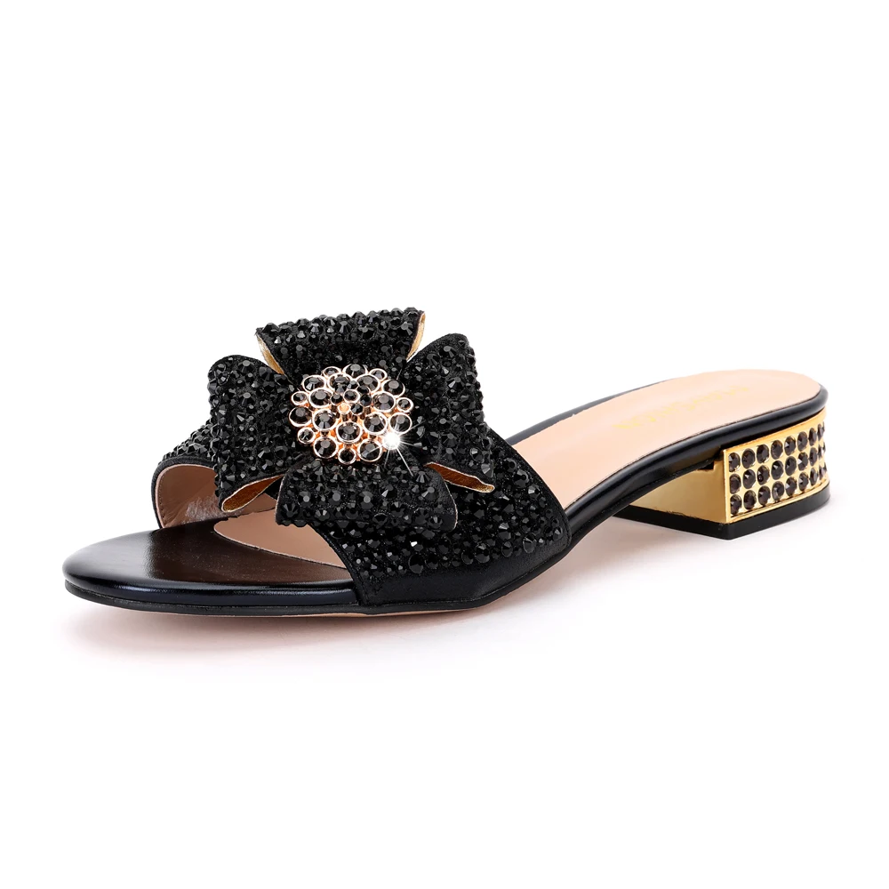 

2022 Summer African New Ladies Fashion Rhinestone Slippers and Bag Set Nigerian Birthday Party Rhinestone Slippers