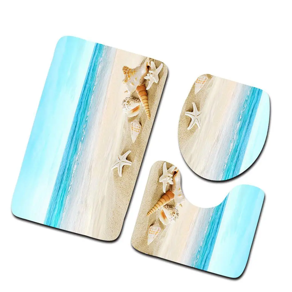 

3Pcs/set Bathroom Mat Set Anti-Slip Kitchen Bath Mat Carpet Bathroom Toliet Rug Washable Beach Style
