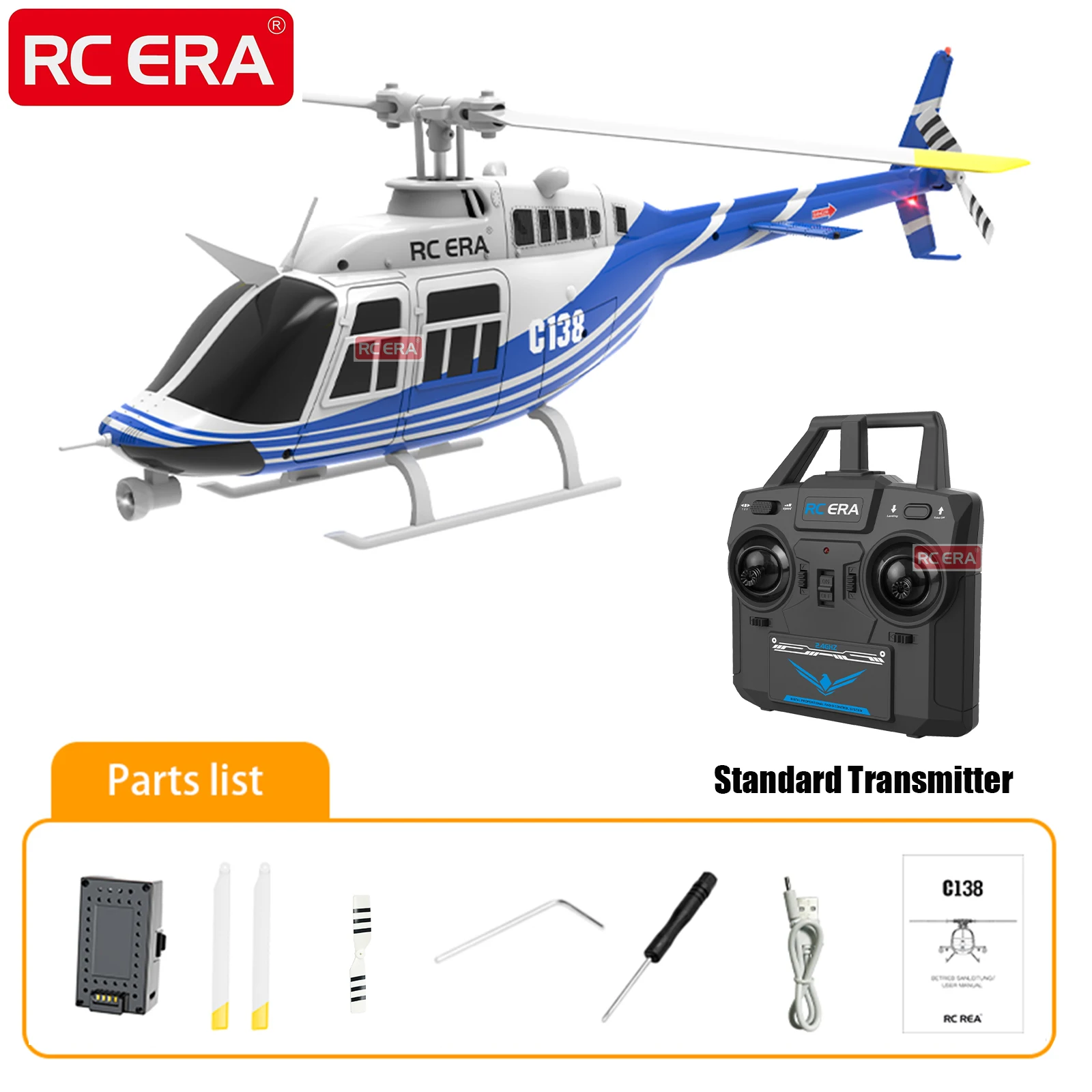 Фото RC ERA C138 BELL 206 Jet Ranger 6-осевой гироскоп, стабилизированный удержание высоты, 4-канальный радиоуправляемый вертолет, хобби для взрослых RTF VS XK K123 №5