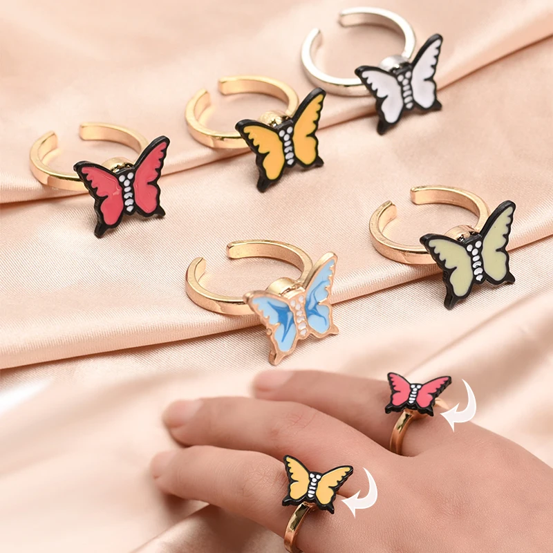 

Модное кольцо для беспокойства с бабочкой, женские кольца-Спиннер, свободно вращающееся кольцо антистресс, игрушка для девочек, кольцо на п...