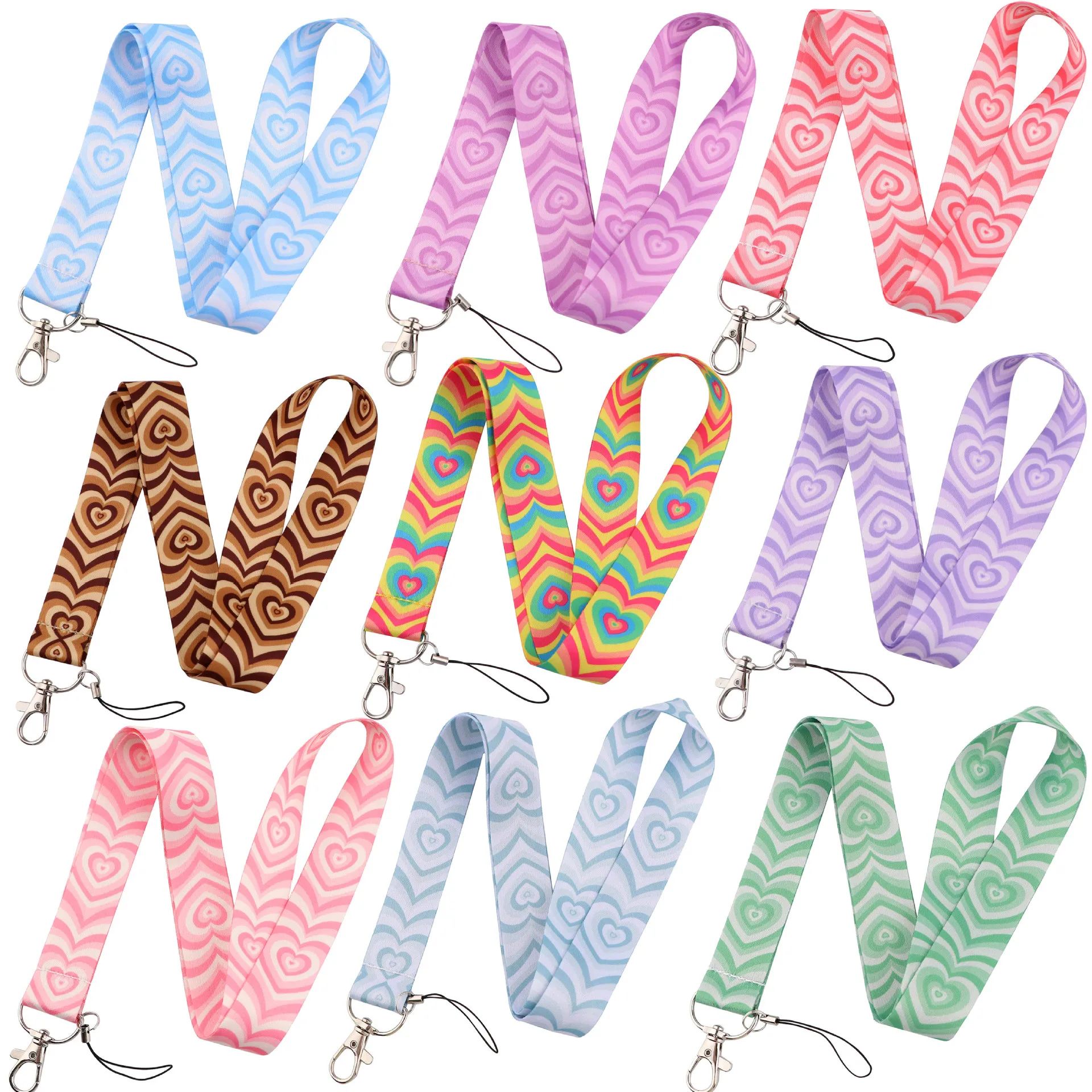 

Heart-Shaped Love Phone Lanyard Key Accessories Heat Transfer Printing Polyester New Anti-Loss Pendant Neck Strap
