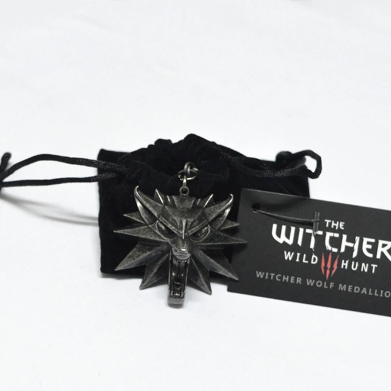 

The Witcher 3 Jewelry Wizard 3 Wild Hunt Game Pendant Necklace Geralt Wolf Head Necklace with Gift Bag Accessories Fans Gifts