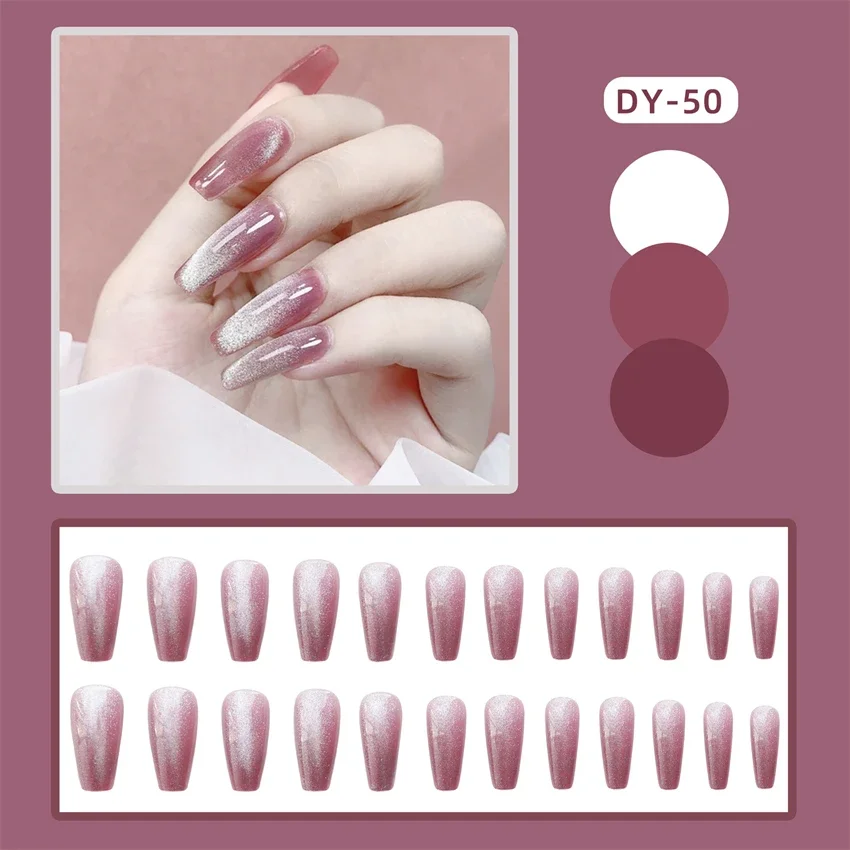 24 шт./компл. накладные ногти с черными кристаллами дизайн кошачий глаз ношение