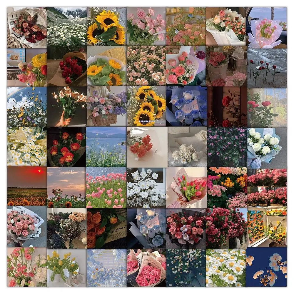 

63sheets Romantic Flower Stickers Girl's Hand Account Phone Shell Sticker Desktop Decoration Waterproof Planner Stickers