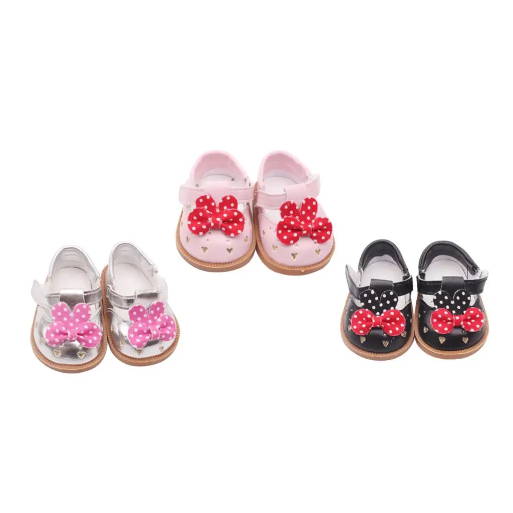 

Prettyia PU Leather Shoes Bowknot Shoes for 18" AG American Doll Dolls Accs