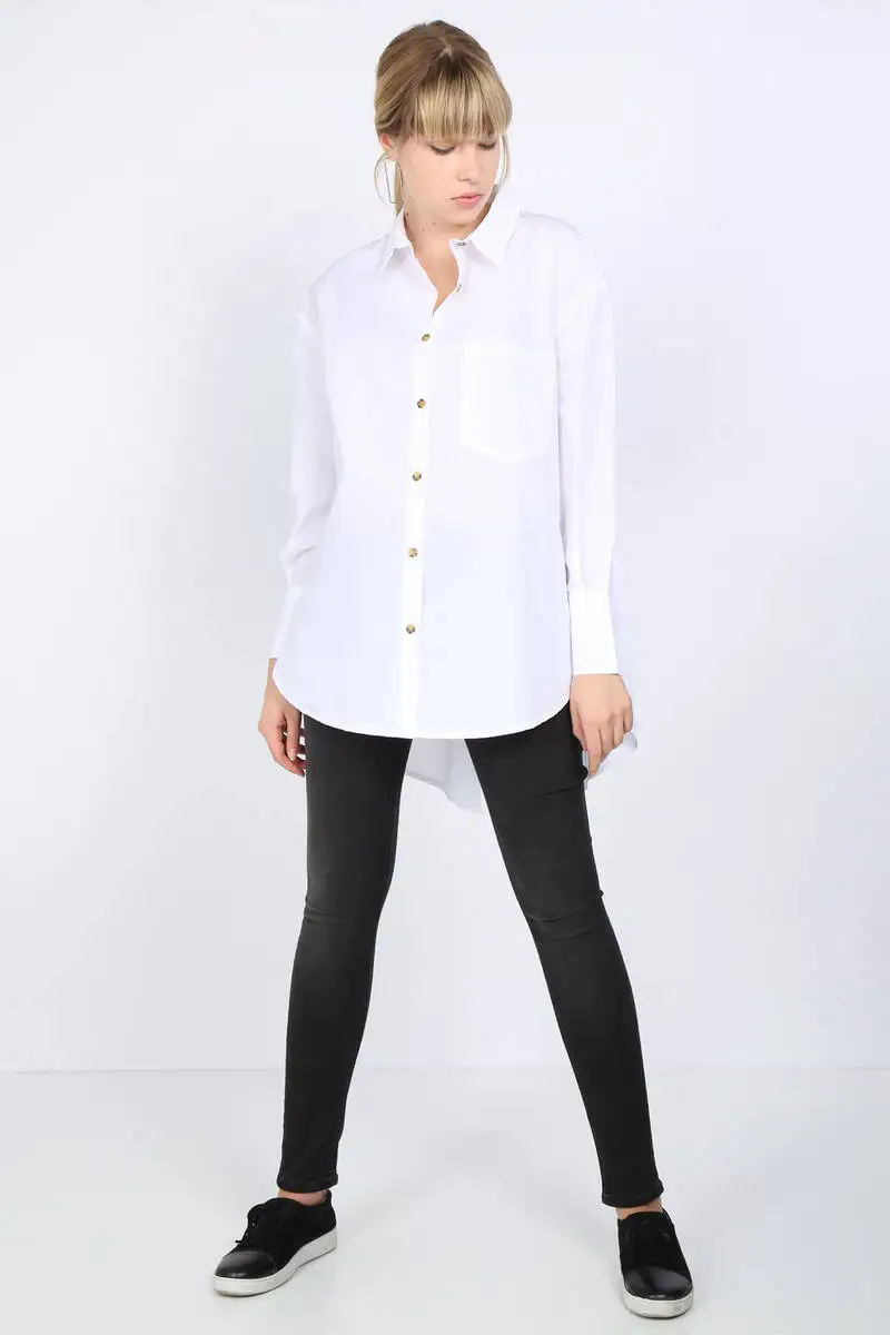 

Womens White Slit-Back Oversized Shirt