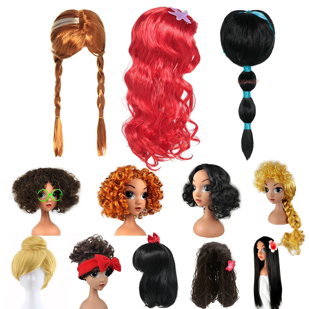 

Аксессуары для платья принцессы для девочек, головной убор, кудрявые синтетические волосы, Аладдин, искусственные волосы для косплея