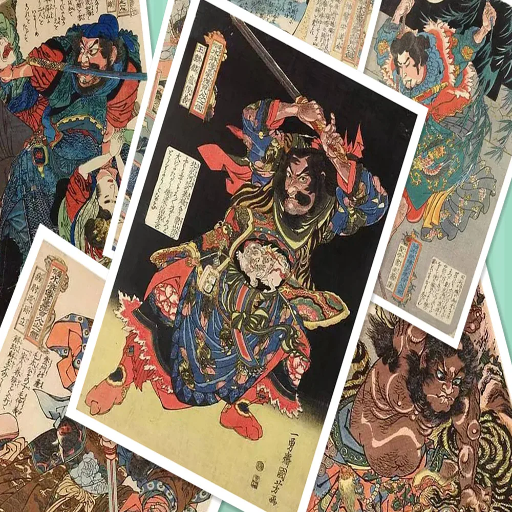 

Japanese ukiyo-e "The Water Margin" persons tattoo pattern nostalgia retro kraft paper poster wall sticker painting home decor B