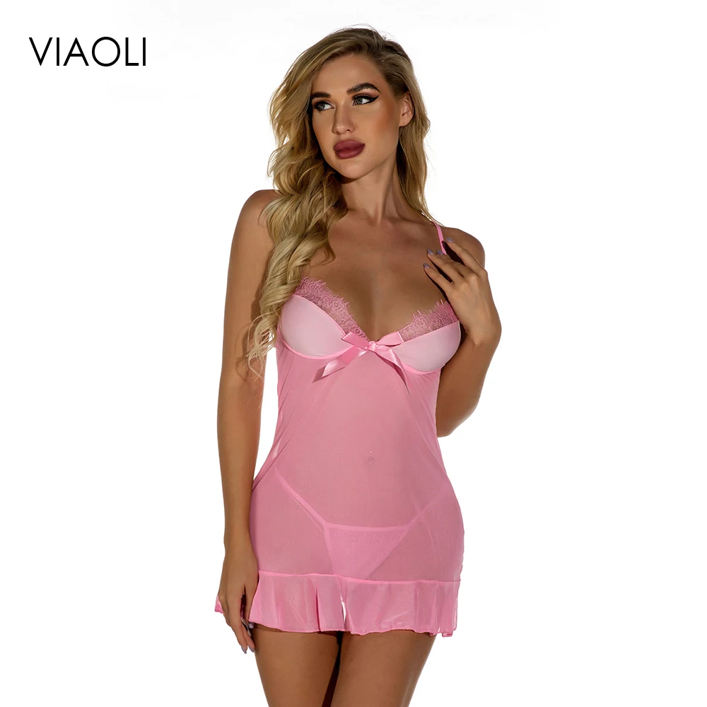 

Bowknot Transparent Eyelashes Lace Mesh Hollow Sexy Lingerie Deep V Sexy Exotic Skirt Sexy Female Evening Dress Thin Dance Skirt