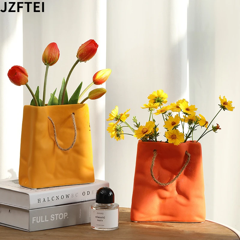 

Ceramic Vase Office Aesthetic Fake Flowers Cute Home Decor Nordic Creative Shopping Basket For Simple Dried Flower Pots Vases