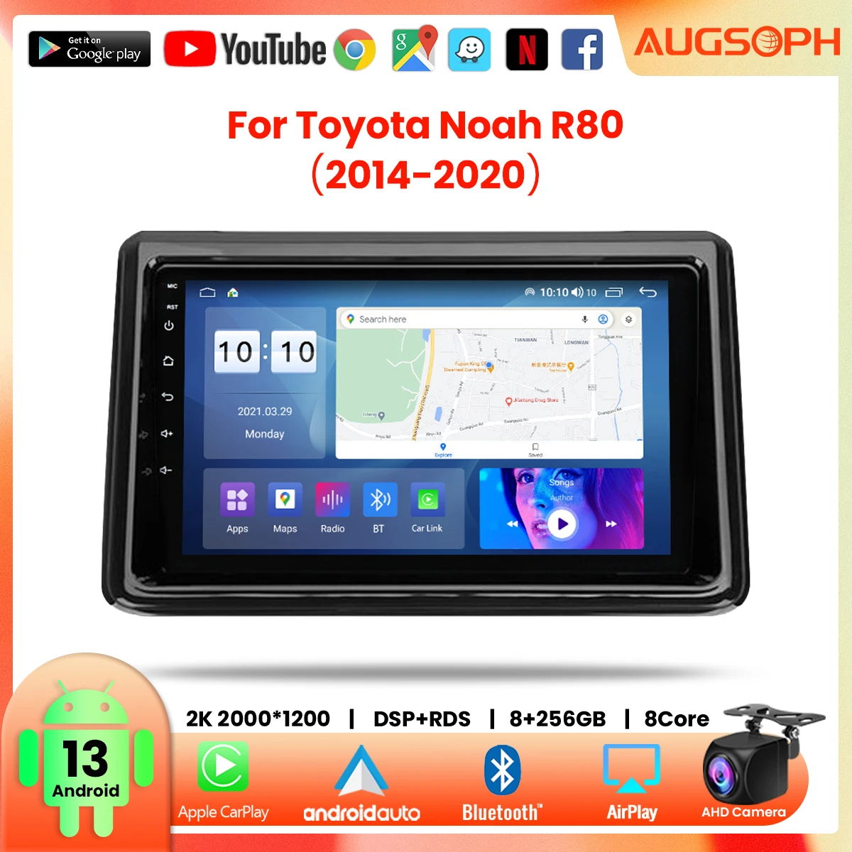 

Автомобильный радиоприемник Android 13 для Toyota Ноя R80 2014-2020, 9 дюймов 2K мультимедийный плеер с 4G Carplay DSP и 2Din GPS-навигацией.