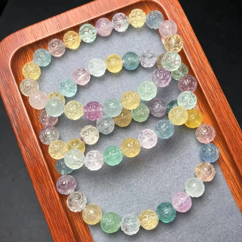 Натуральный браслет с круглыми бусинами Macaron цветной флюорит прямые продажи