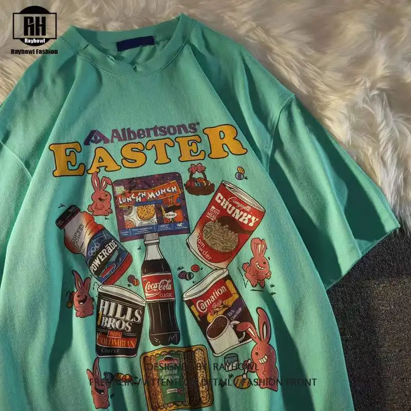 

2022 New 100% Cotton Hip-Hop Street Cotton T-Shirt Easter Letters Printing Personality Short-Sleeved Men And Women Tops