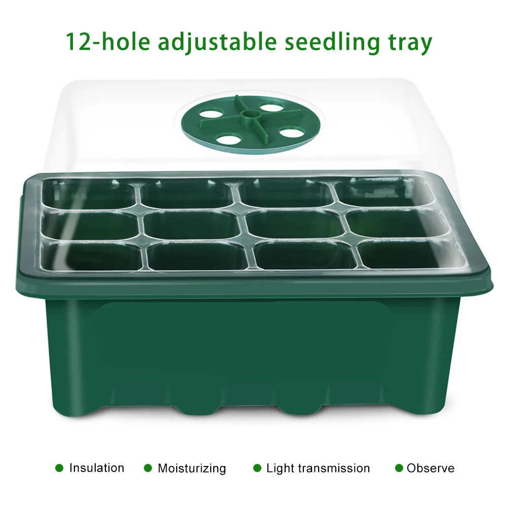 

Plastic Nursery Pot 12 Holes Seed Grow Planter Box Greenhouse Seeding Garden Seed Pot Tray plant Seedling Tray With Lids