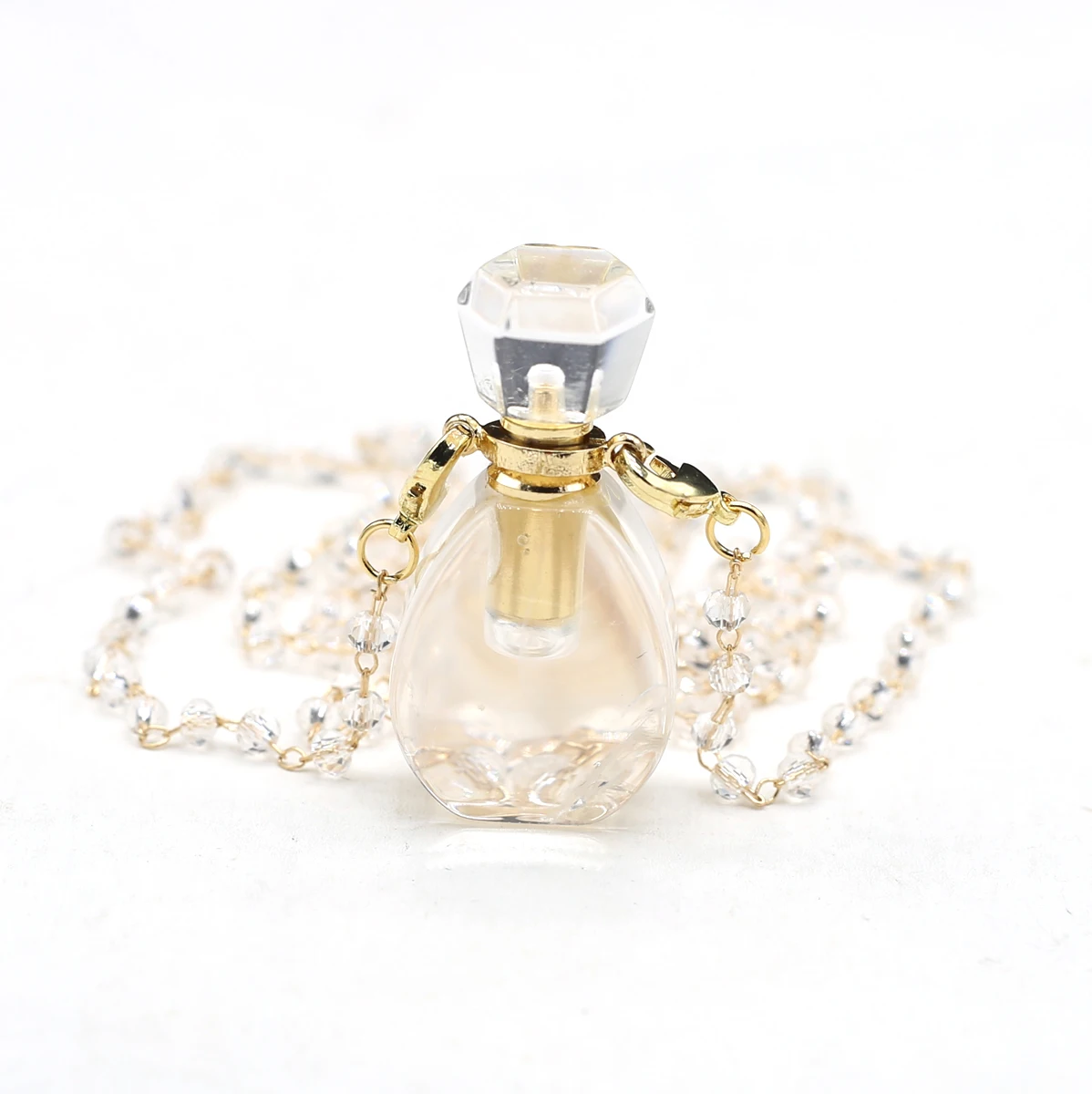 

Essential Oil Diffuser Perfume Bottle Gemstone Reiki Water Drop White Crystal Agate Charm Pendulum Pendant Necklace Jewelry Gift