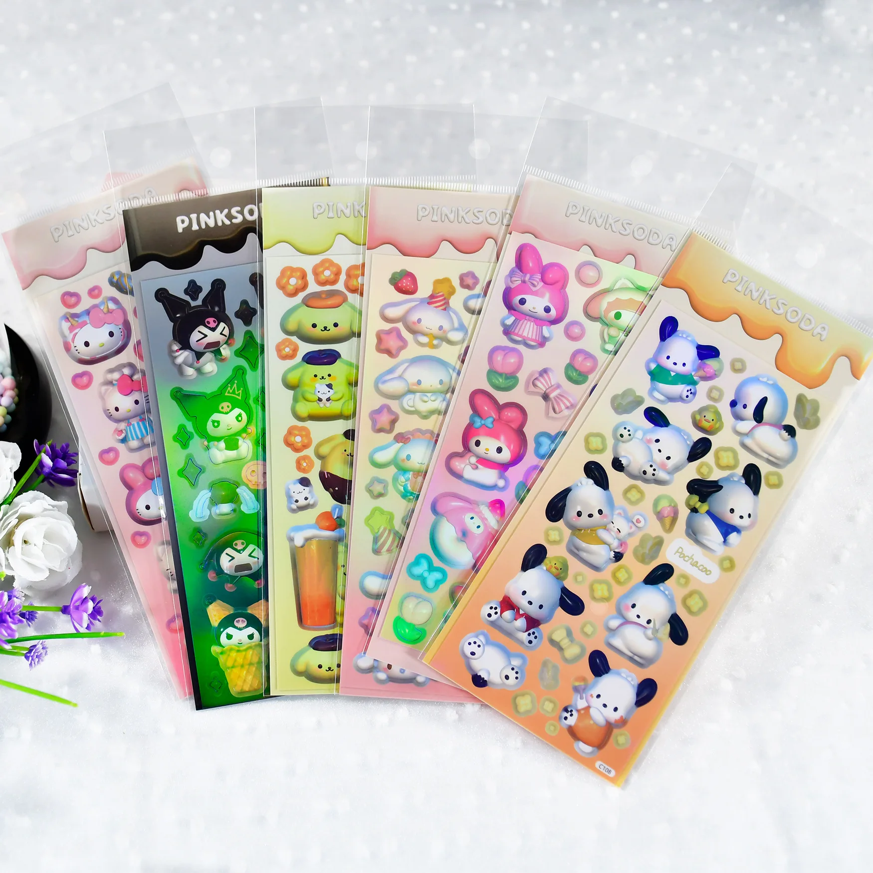 

Sanrio Puffy Sticker for Laptop Skateboard Guitar Kids Girls Toys Pochacco Cartoon Colorful DIY Scrapbook Album Decoration