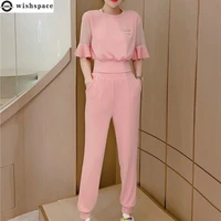 casual womens suit summer 2022 new korean fashion high waist and foot binding sports two piece elegant womens pants suit