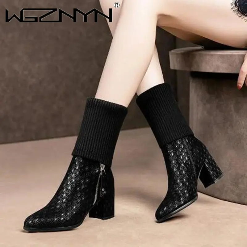 

Женские ботильоны на высоком каблуке, теплые ботинки-челси из искусственного меха, повседневные модные сапоги, зима 2023