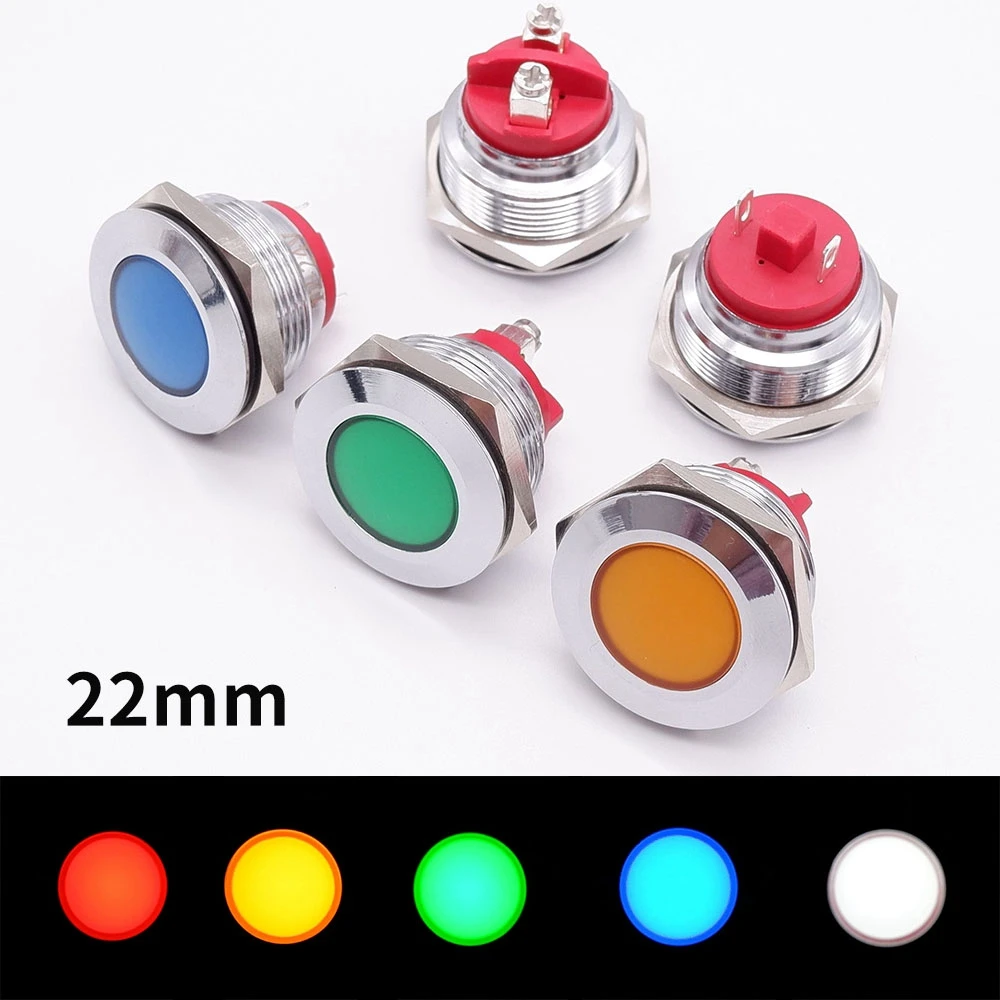 

22mm LED Metal Signal Lights Power Switch Indicator Lamp No Wire 3V 6V 12V 24V 220V Screw/Pin Foot Connect Red Orange Green Blue