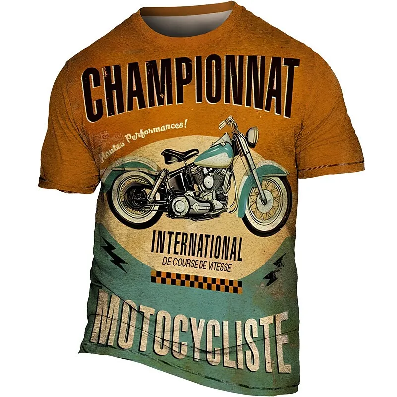 Motorcycle Printing Men's T Shirt Outdoor Cycling Sports Short Sleeve Tees Hip Hop Trend Harajuku Streetwear Casual O-neck Tops