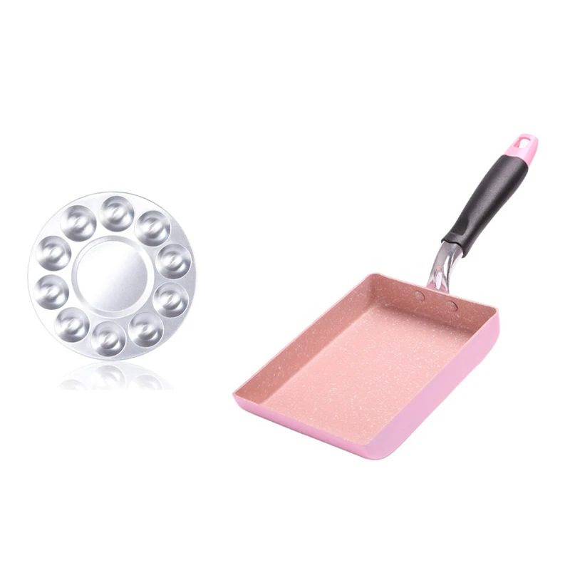 

Metal 10 Well Round Artist Watercolours Paint Mixing Palette Tray & 13X18cm Japanese Style Tamagoyaki Frying Pan Non-Stick Pan E