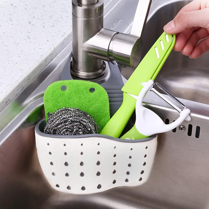 

EW Kitchen Utensils Double-Layer Sink Draining Hanging Bag Storage Rack Sponge Pool Storage Supplies Hanging Basket Draining Rac