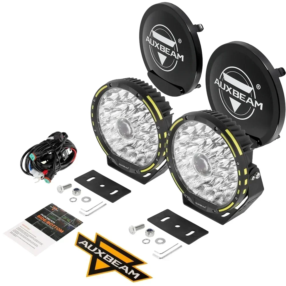 

AUXBEAM 7/9-дюймовый круглый светодиодный фонарь дальнего света, проектор рабочего освещения с жгутом проводов, защитный корпус для ПК, супер яркий и дорожный спорт