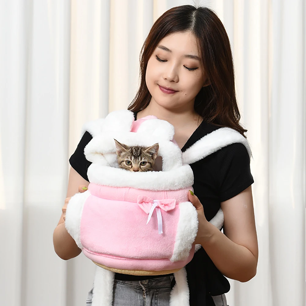 

Winter Warm Pet Carrier Bag Small Cat Dogs Baby Backpack Soft Plush Carring Pets Walking Outdoor Travel Pet Hanging Chest Bags