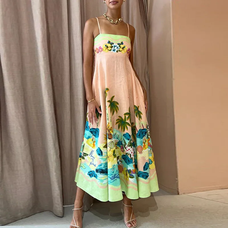 

Summer Lady Loose Hem Sling Vacation Dress Sexy Bohemia Beach Style Long Dress Holiday Elegant Slash Neck Women Hem Party Dress