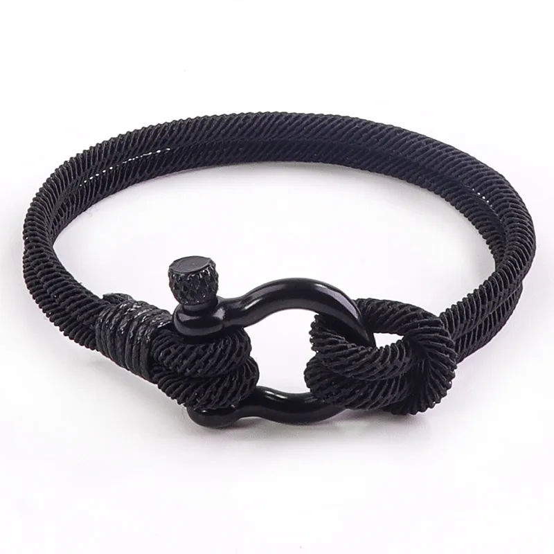 

Men Black Stainless Steel U shape Survival Bracelet Outdoor Camping Rescue Emergency Shackle Rope Bracelet For Women