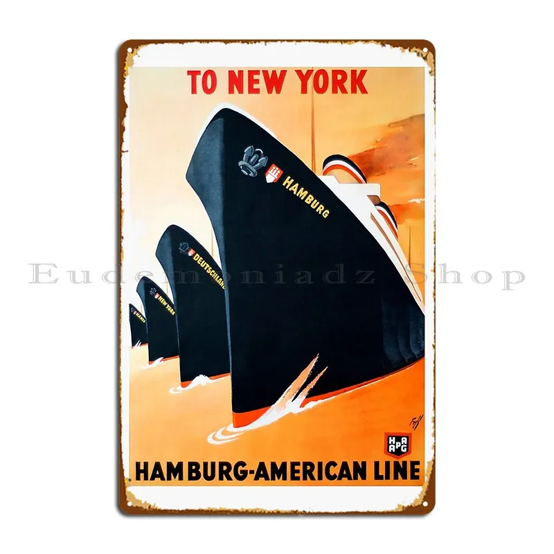 Винтаж для Нью-Йорка Гамбурга американская линия туристический постер 1936 год