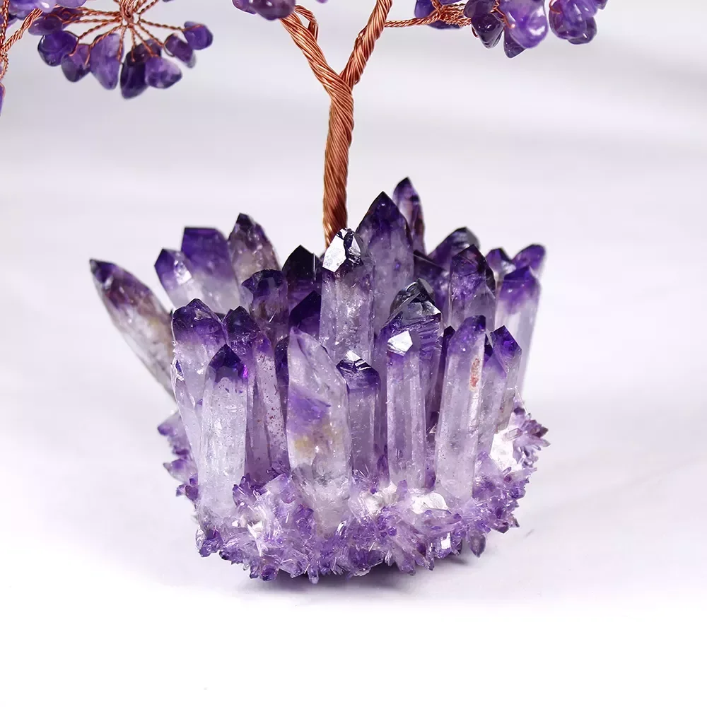 

1PC Crystal Tree Amethyst Quartz Purple Crystal cluster Cluster Base Bonsai Lucky Money Tree Sculpture Home office Decoratio