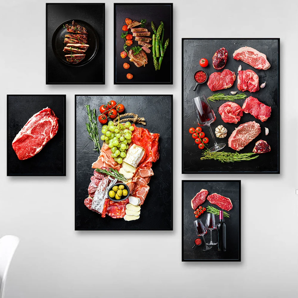 

Vegetable Fruit Fresh Meat Foods Canvas Painting Prints Scandinavian Poster Wall Art Pictures for Restaurant Home Kitchen Decor