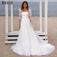 jeheth beach a line boho tulle wedding dress simple backless puff sleeves boat neck bride gown princess vestidos de novia %d9%81%d8%b3%d8%aa%d8%a7%d9%86