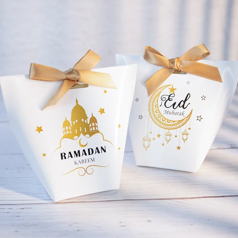 

10pcs Eid Mubarak Paper Boxes Ramadan Kareem Gift Candy Cookie Package Box Bags Islam Muslim Festival Party Supplies Decoration