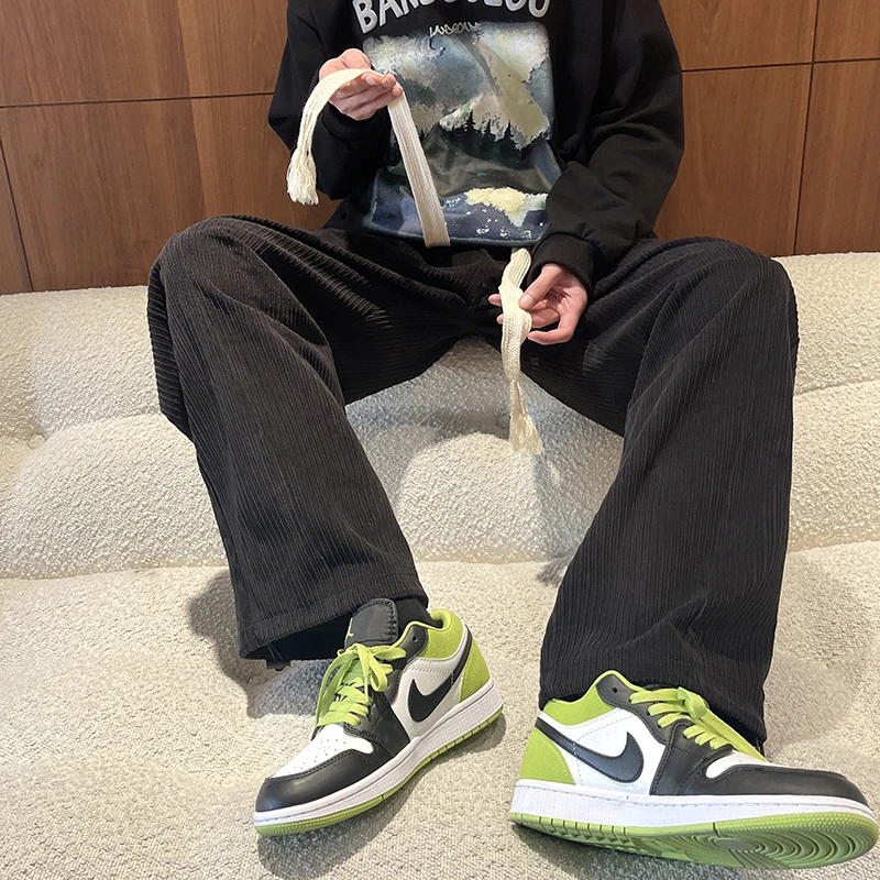 

Вельветовые мужские повседневные брюки на шнуровке с широкими штанинами однотонные хип-хоп уличные брюки с эластичным поясом