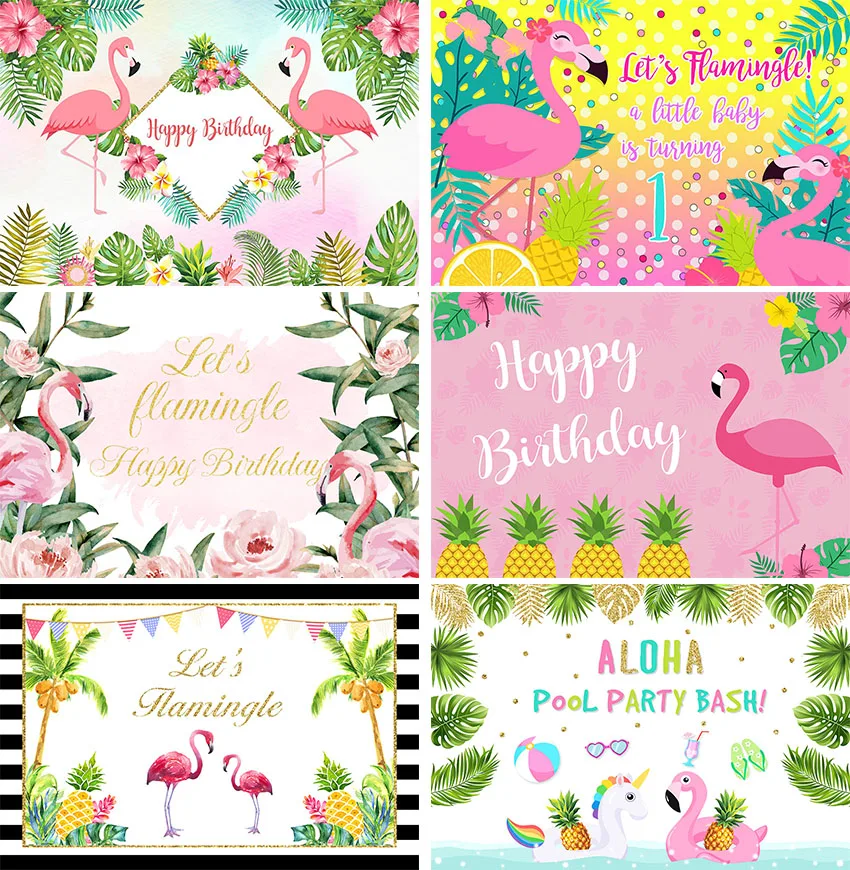 

Summer Birthday Party Aloha Background Decoration Beach Flamingo Hawaii Party Sea Surf Tropical Photography Backdrop Photostudio